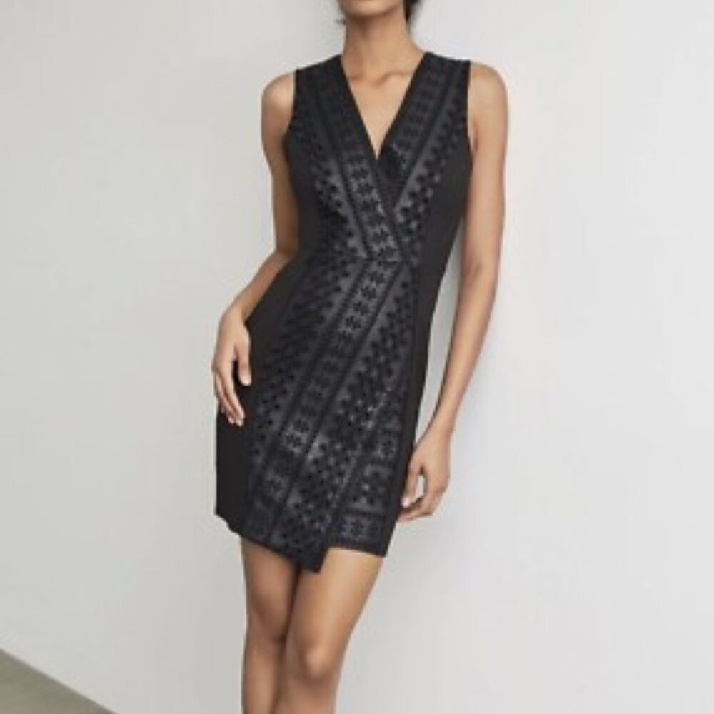 BCBGMaxAzria Embroidered Faux Leather & Ponte Sheath Dress, Size 6